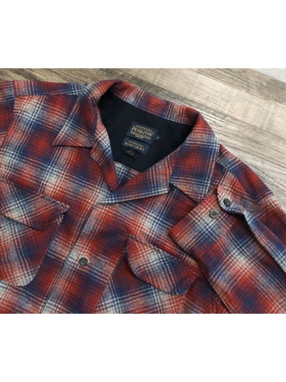 Vintage Pendleton Mens Medium Red & Blue Plaid Wool Board Shirt